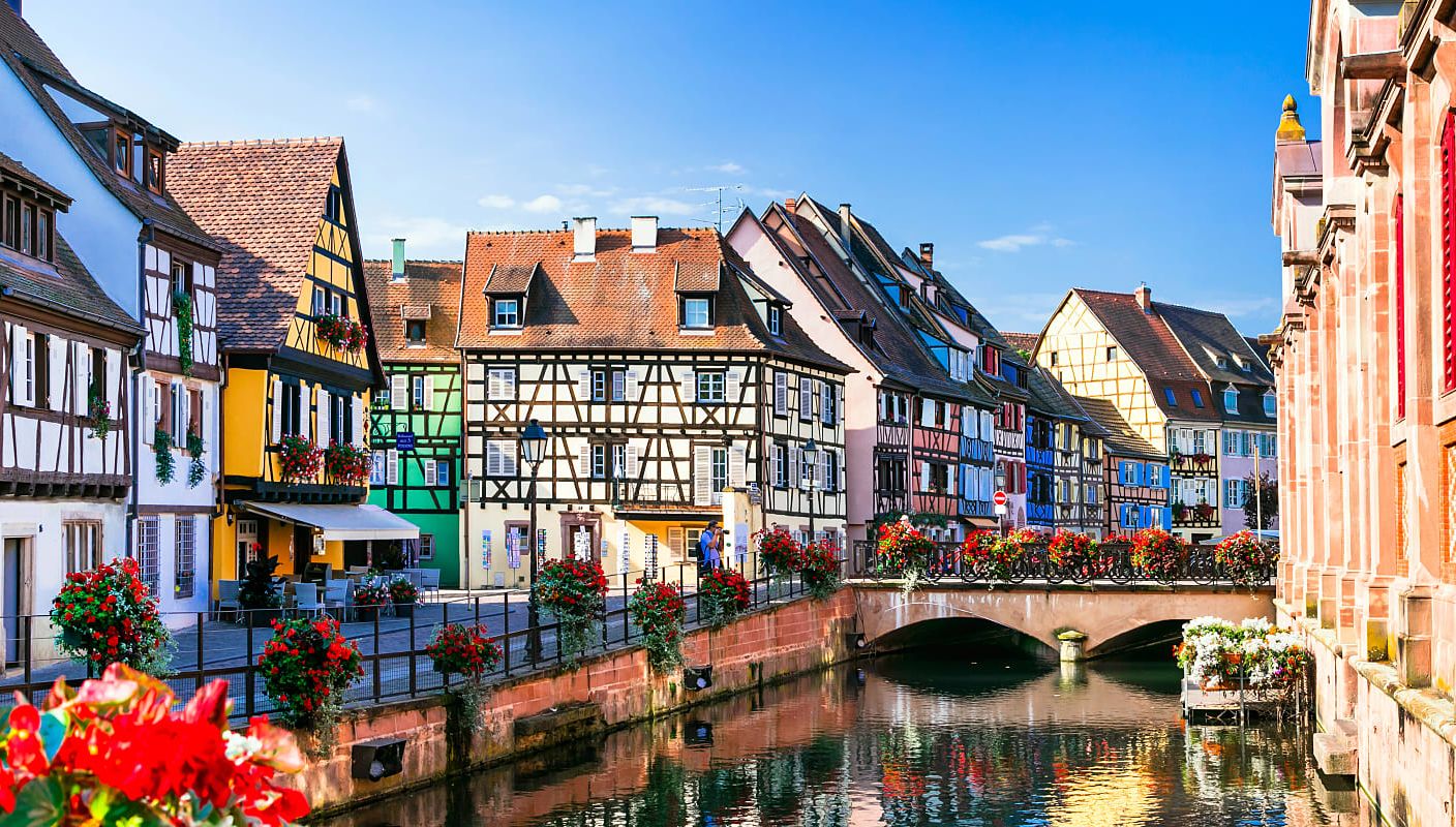 Half timber houses along the canal in Colmar, France