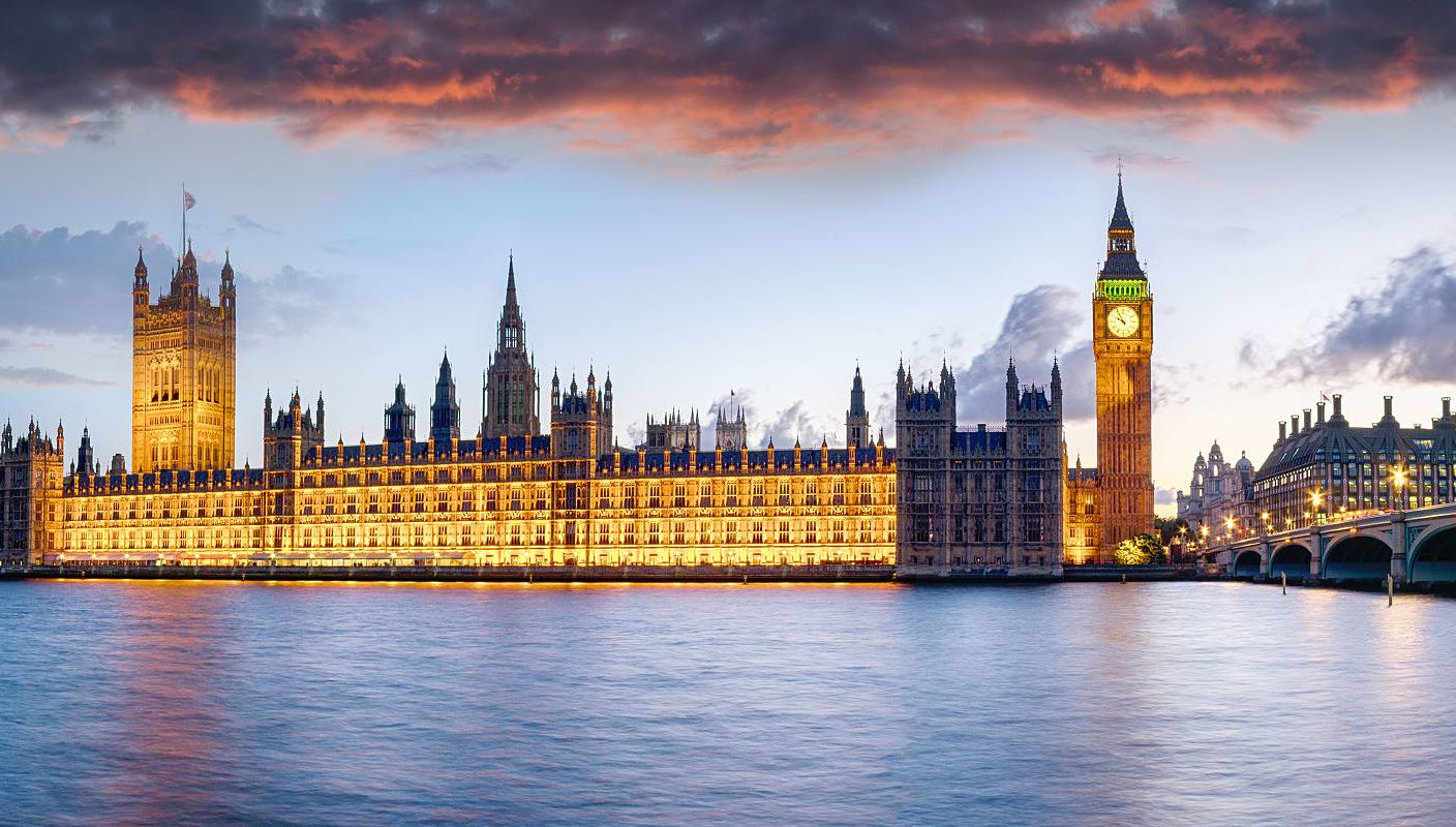 London's Big Ben Clock Tower from across the River Thames in London, England.
