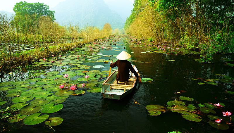 Boat on Yen stream in Hanoi, Vietnam