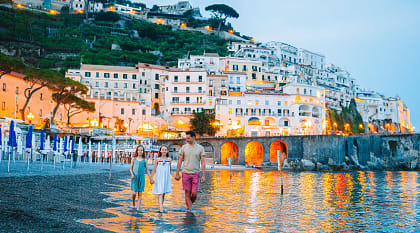 Father with his daughters on the Amalfi Coast in Italy