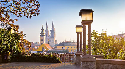 Zagreb towers at sunrise in Croatia