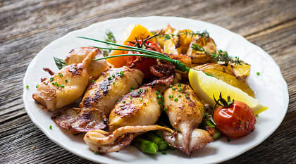 Delicious grilled squid, Croatia