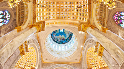 The dome ceiling inside Santa Maria del Fiore in Florence, Italy.