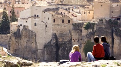 Town on cliff rocks in Cuenca, Spain 