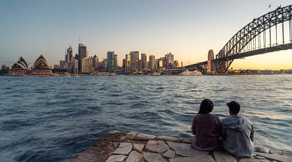 Couple enjoying view of Sydney Harbour in Australia