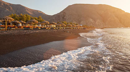 Perissa beach in Santorini, Greece.