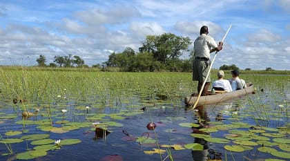 Mokoro ride on the Okavango Delta River in Botswana