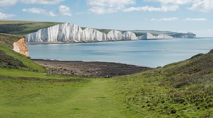 Seven Sisters in East Sussex, England Chalk cliffs of the Seven Sisters overlooking the English Channel in East Sussex, England