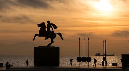 Monument to Alexander the Great on the night embankment, Thessaloniki
