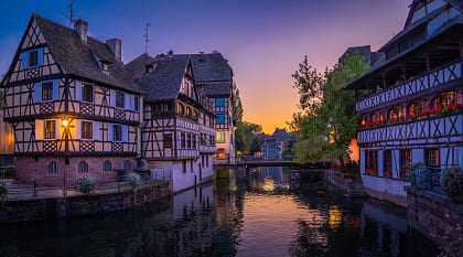 Strasbourg at dusk in France.