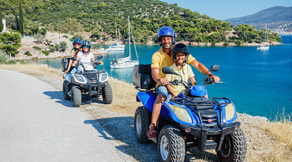 Family on ATV tour in Greece
