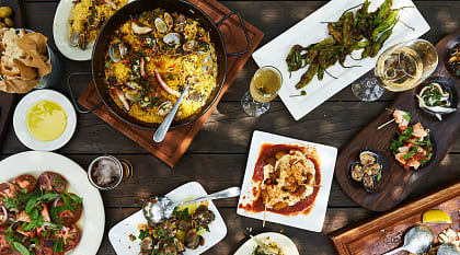 Famous tapas and paella dish in Barcelona, Spain