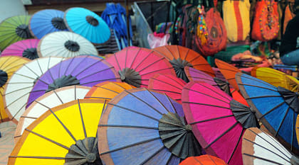 Colorful umbrellas at the market in Cambodia