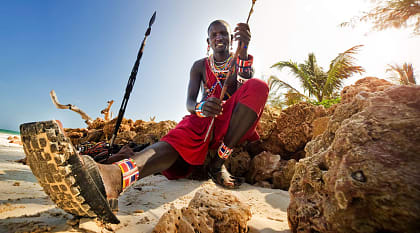 Portrait of a Maasai warrior at Diani beach in Kenya