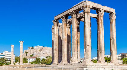 Temple of Zeus and Acropolis Hill in Athens, Greece