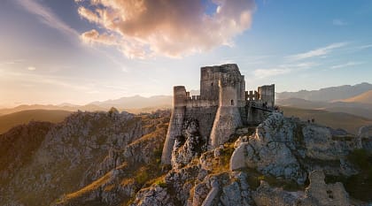 Medieval Castle Rocca Calascio at sunset in Abruzzo, Italy