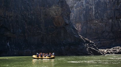 Rafting group gets ready to attempt the Zambezi river rapids in Livingstone, Zambia