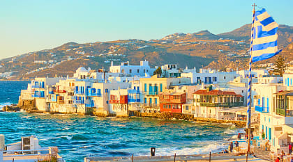 Little Venice, Mykonos, in the rays of the rising sun