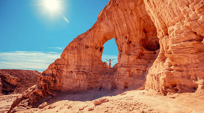 Hiker in Timna Park near Eilat, Israel