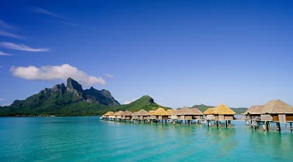Bungalows on water in Bora Bora
