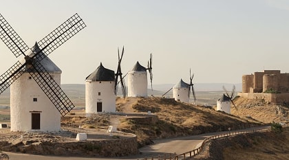La Mancha windmills in Castilla-La Mancha Spain.
