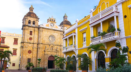 Colonial architecture with San Pedro Claver church in Cartagena, Colombia