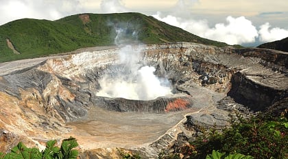 Walk the volcanic peaks and watch the steam rise right out of the crater at Poas volcano, Costa Rica