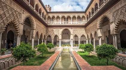 Patio of the Royal Alcazar of Seville, Spain.