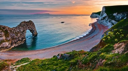 Sunset over Durdle Door on England's Jurassic Coast