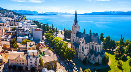 The city of Bariloche on Lake Nahuel Huapi in Argentina