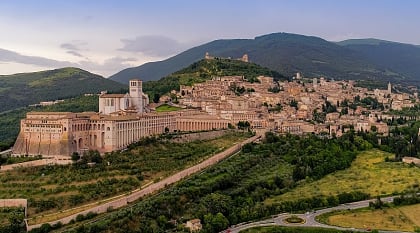 View of the city of Assisi and the Sacro Convento monastery, nowadays theological seminary, Italy View of the city of Assisi and the Sacro Convento monastery, nowadays theological seminary, Italy