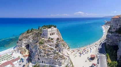 Tropea in the Province on Calabria, Italy Coastline with beaches and Tropea castle in the Province of Calabria, Italy