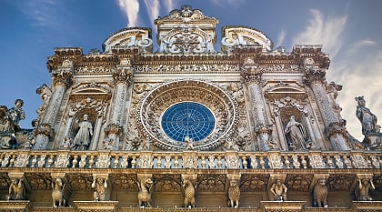 Facade of the Basilica of Santa Croce in Lecce, Puglia, Italy