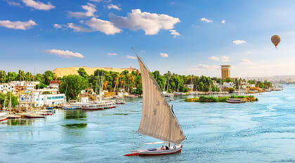 Sailboat on Nile River in Aswan, Egypt.