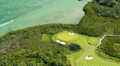 Golf course and lagoon in Mauritius Island