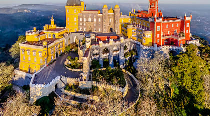 Fairy palace Pena, romantic castle in Sintra, Portugal Fairy palace Pena, romantic castle in Sintra, Portugal