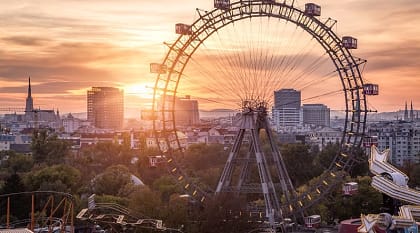 View over the Prater with the Ferris Wheel and Skyline, Vienna, Austria
