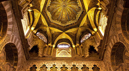 Golden interior dome of the mosque of Cordoba in Spain Golden interior dome of the mosque of Cordoba in Spain