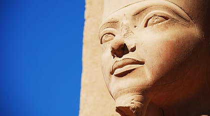 Close up bust of Tutankhamun at Karnak Temple in Egypt