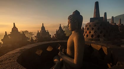 Borobudur Temple at sunrise in Java, Indonesia