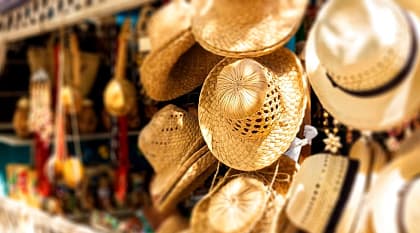 Hats and souvenirs in the street market