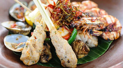 Indonesian-style seafood with grilled fish prawns and clams