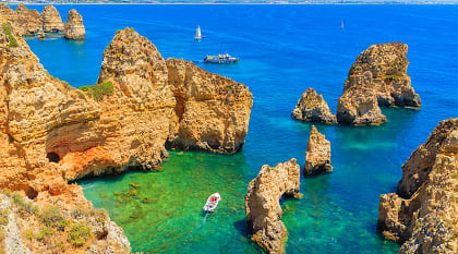 Boats on the water at Ponta da Piedade in Portugal.