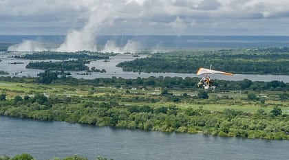 Microlight flight over the Zambezi river in Zambia