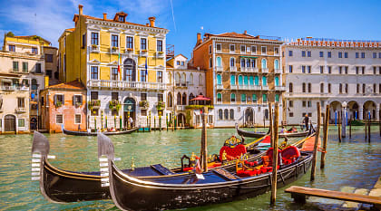 Gondolas on the canal in Venice, Italy