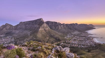 Cape Town at the foot of Table Mountain at sunrise