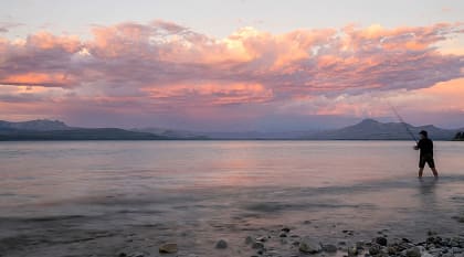 Fly fishing on Naheul Haupi Lake in Bariloche, Argentina
