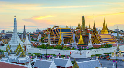 Grand Palace and Wat Phra Keaw at sunset Bangkok, Thailand