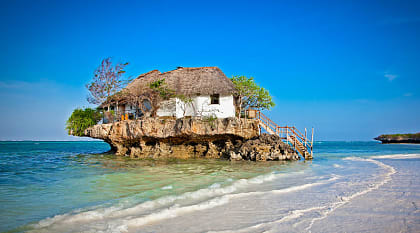 Restaurant on rock over the ocean in Zanzibar, Tanzania