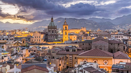 Palermo under the rising sun in Sicily, Italy